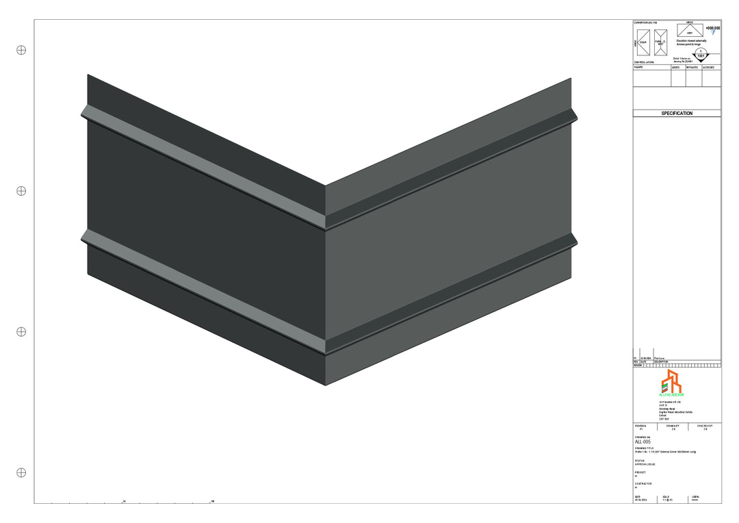 Aluminium Fascia Board 90 Ext Corner 300x300mm
