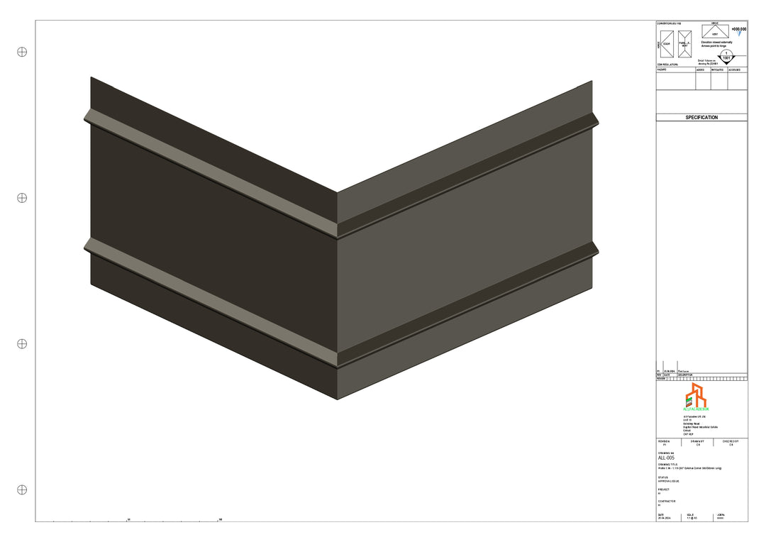 Aluminium Fascia Board 90 Ext Corner 300x300mm