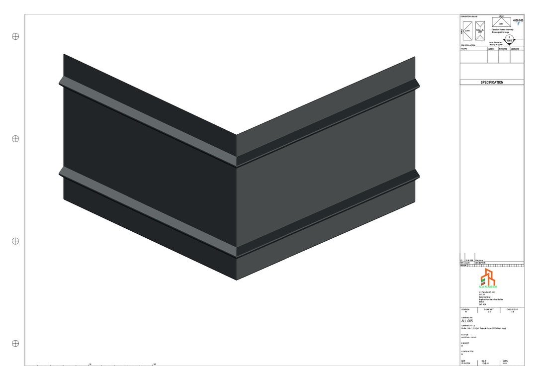 Aluminium Fascia Board 90 Ext Corner 300x300mm