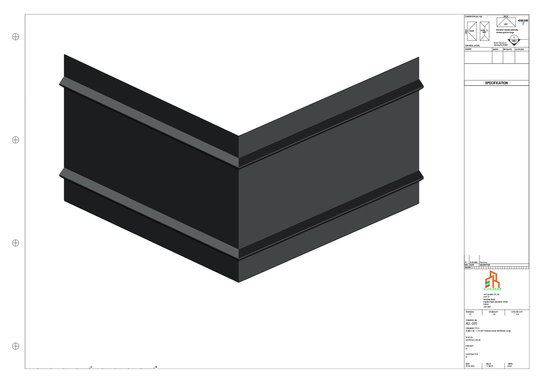 Aluminium Fascia Board 90 Ext Corner 300x300mm