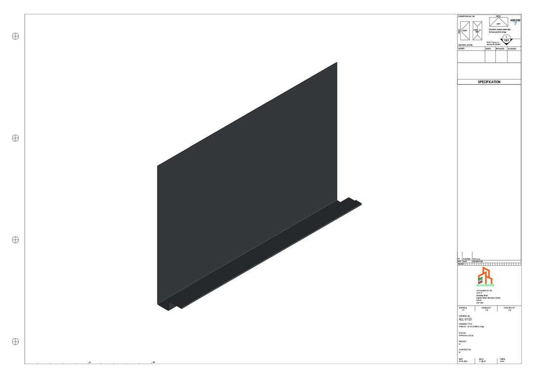 Aluminium Fascia Board - Type 20 - Straight 1000mm Length