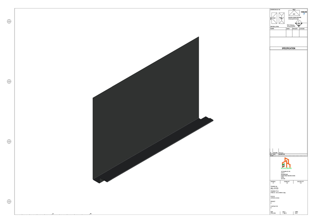 Aluminium Fascia Board - Type 20 - Straight 1000mm Length