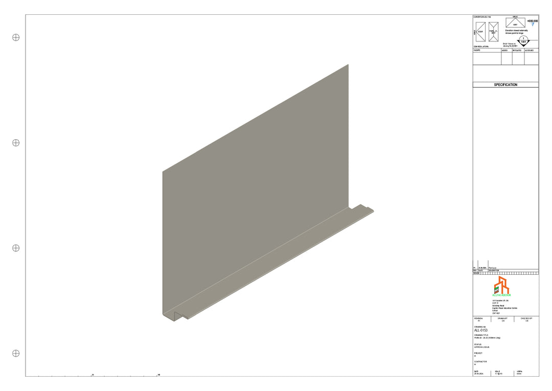 Aluminium Fascia Board - Type 20 - Straight 1000mm Length