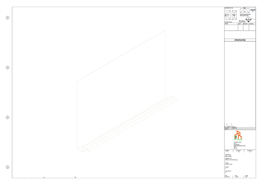 Aluminium Fascia Board - Type 20 - Straight 1000mm Length
