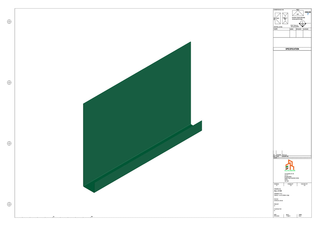 Aluminium Fascia Board - Type 22 - Straight 3000mm Length