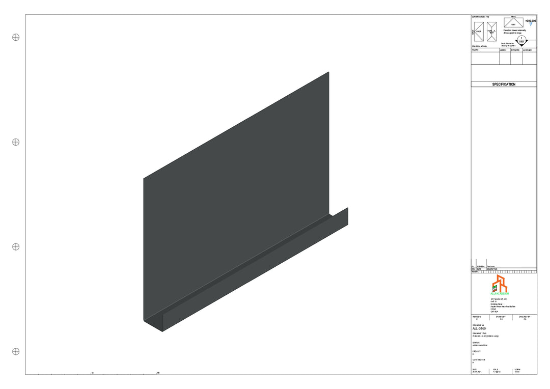 Aluminium Fascia Board - Type 22 - Straight 1000mm Length