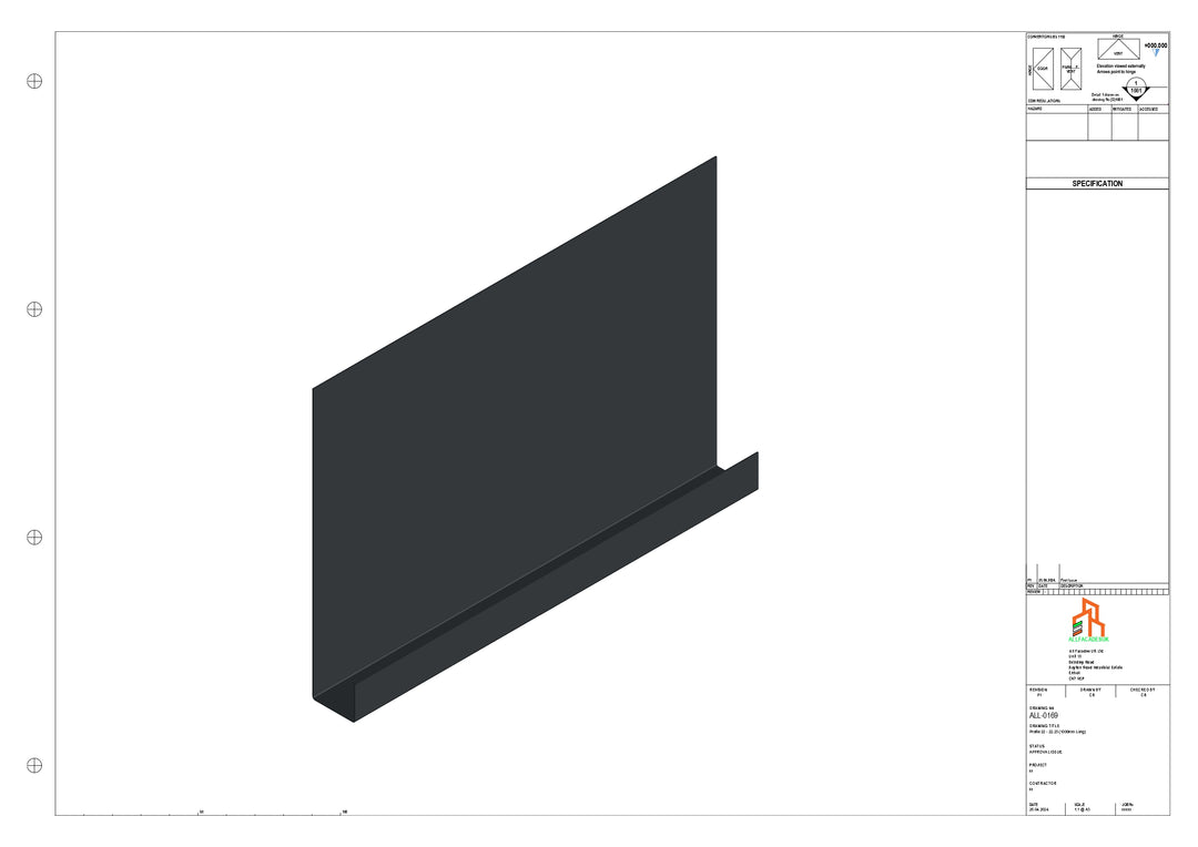 Aluminium Fascia Board - Type 22 - Straight 1000mm Length