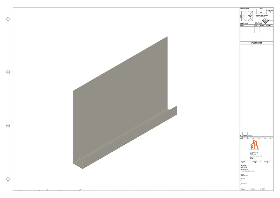 Aluminium Fascia Board - Type 22 - Straight 1000mm Length