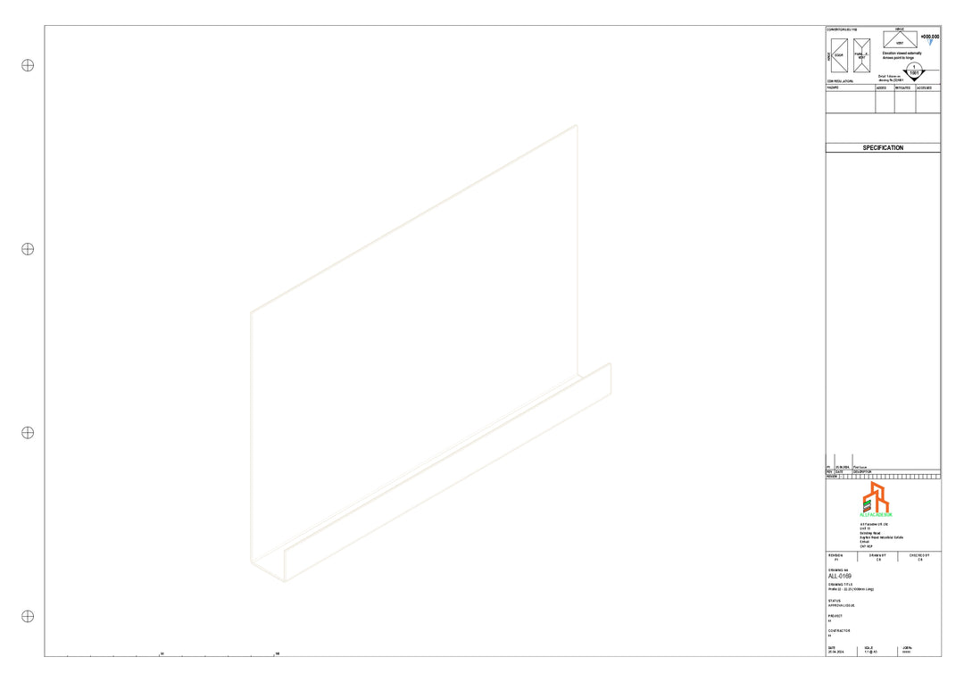Aluminium Fascia Board - Type 22 - Straight 3000mm Length