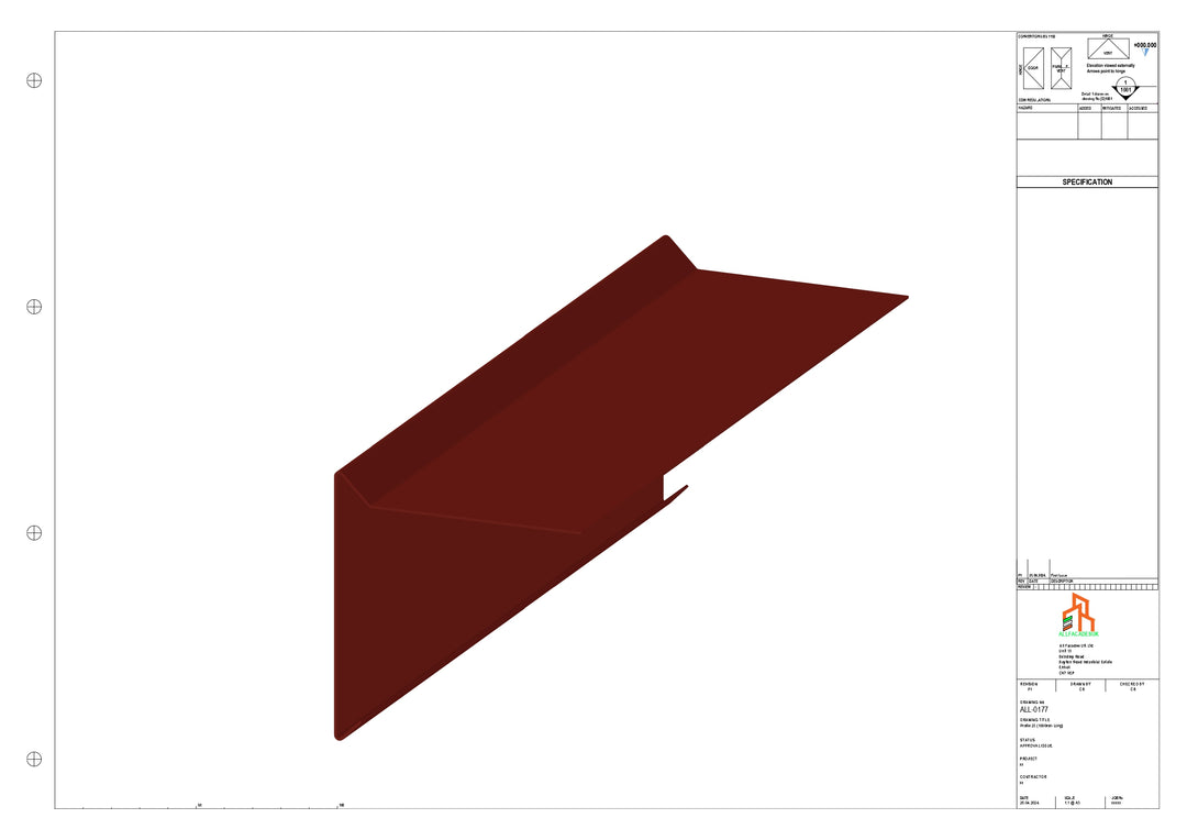 Aluminium Roof Trim - Type 1 - Straight 1000mm Length