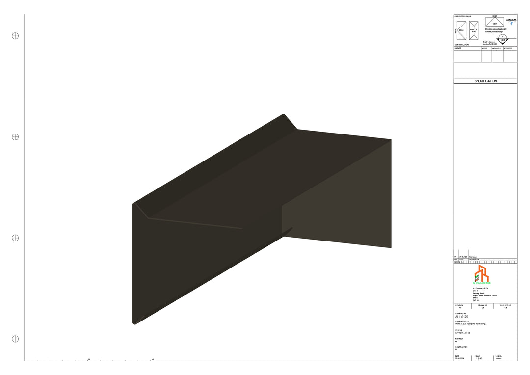 Aluminium Roof Trim - Type 1 - Stopend 300mm Length - Left Side