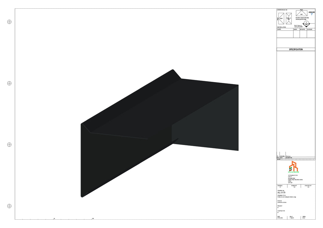Aluminium Roof Trim - Type 1 - Stopend 300mm Length - Left Side