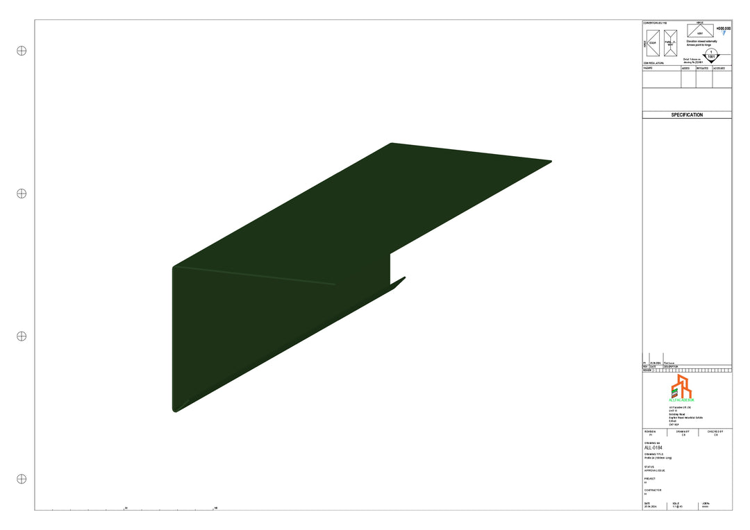 Aluminium Roof Trim - Type 2 - Straight 1000mm Length