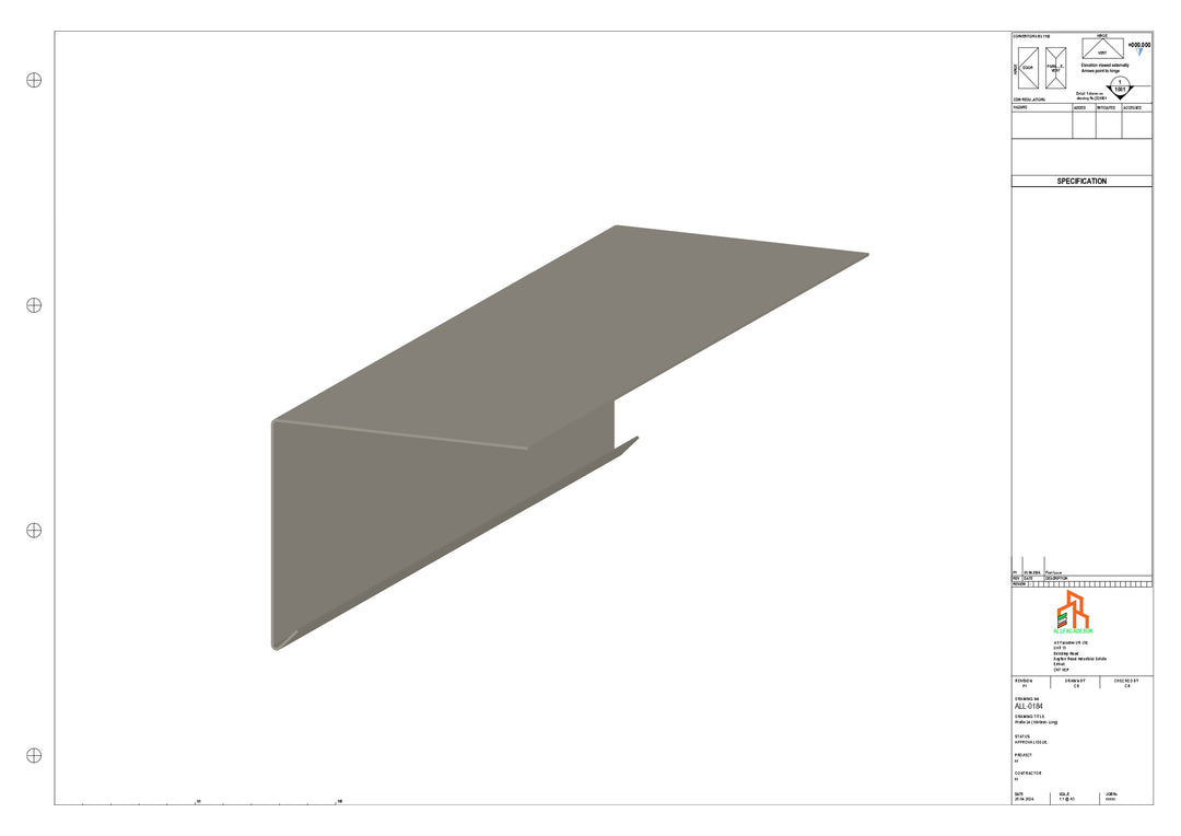 Aluminium Roof Trim - Type 2 - Straight 1000mm Length