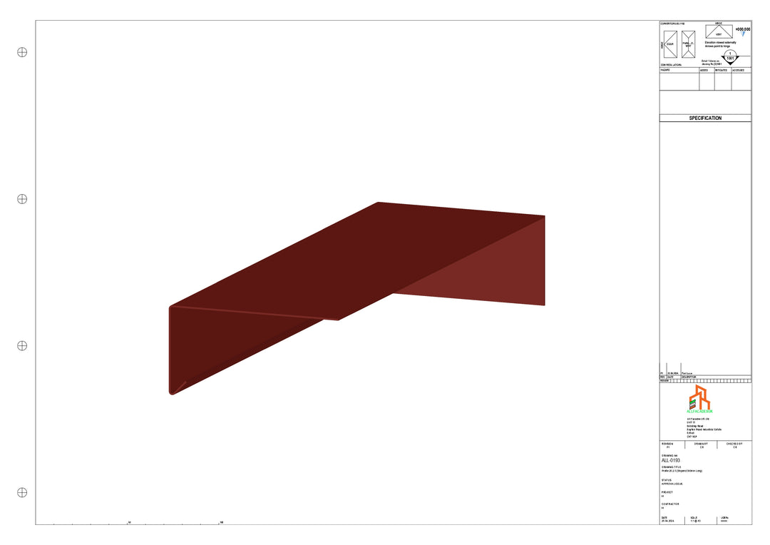 Aluminium Roof Trim - Type 3 - Stopend 300mm Length - Left Side