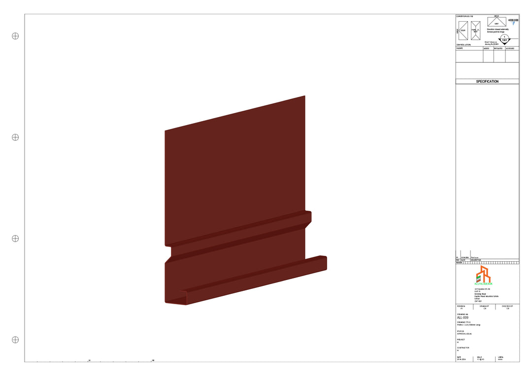 Aluminium Fascia Board - Type 2 - Straight 1000mm Length