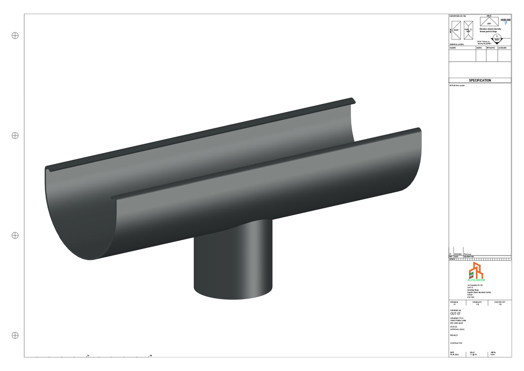 Aluminium Radius Gutter - Type 1 - Centre Spout - 76 Dia