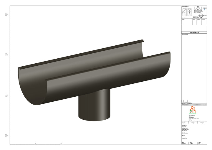 Aluminium Radius Gutter - Type 1 - Centre Spout - 76 Dia