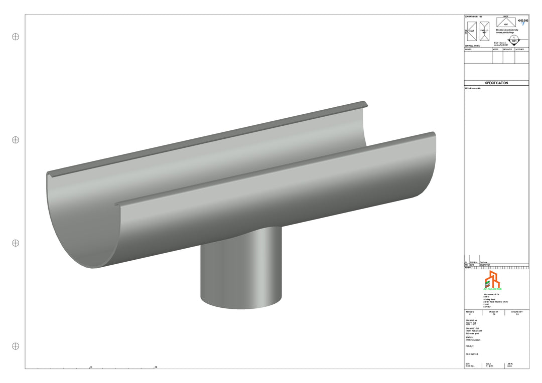 Aluminium Radius Gutter - Type 1 - Centre Spout - 63 Dia