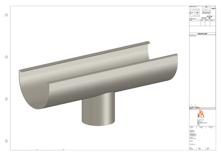 Aluminium Radius Gutter - Type 1 - Centre Spout - 63 Dia