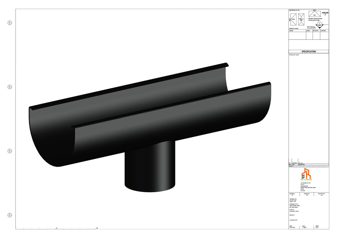 Aluminium Radius Gutter - Type 1 - Centre Spout - 63 Dia