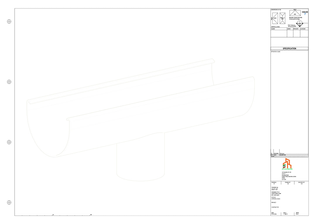 Aluminium Radius Gutter - Type 1 - Centre Spout - 63 Dia