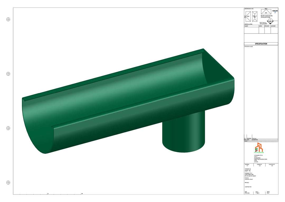 Aluminium Radius Gutter - Type 1 - End Spout - 76 Dia