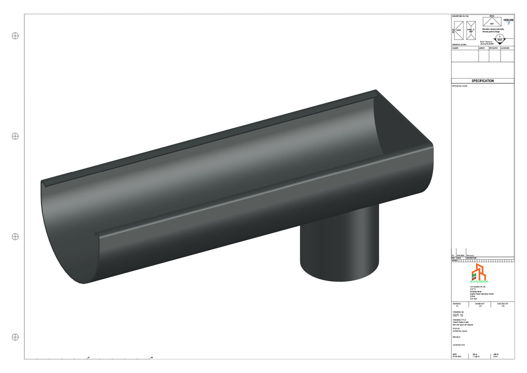 Aluminium Radius Gutter - Type 1 - End Spout - 63 Dia