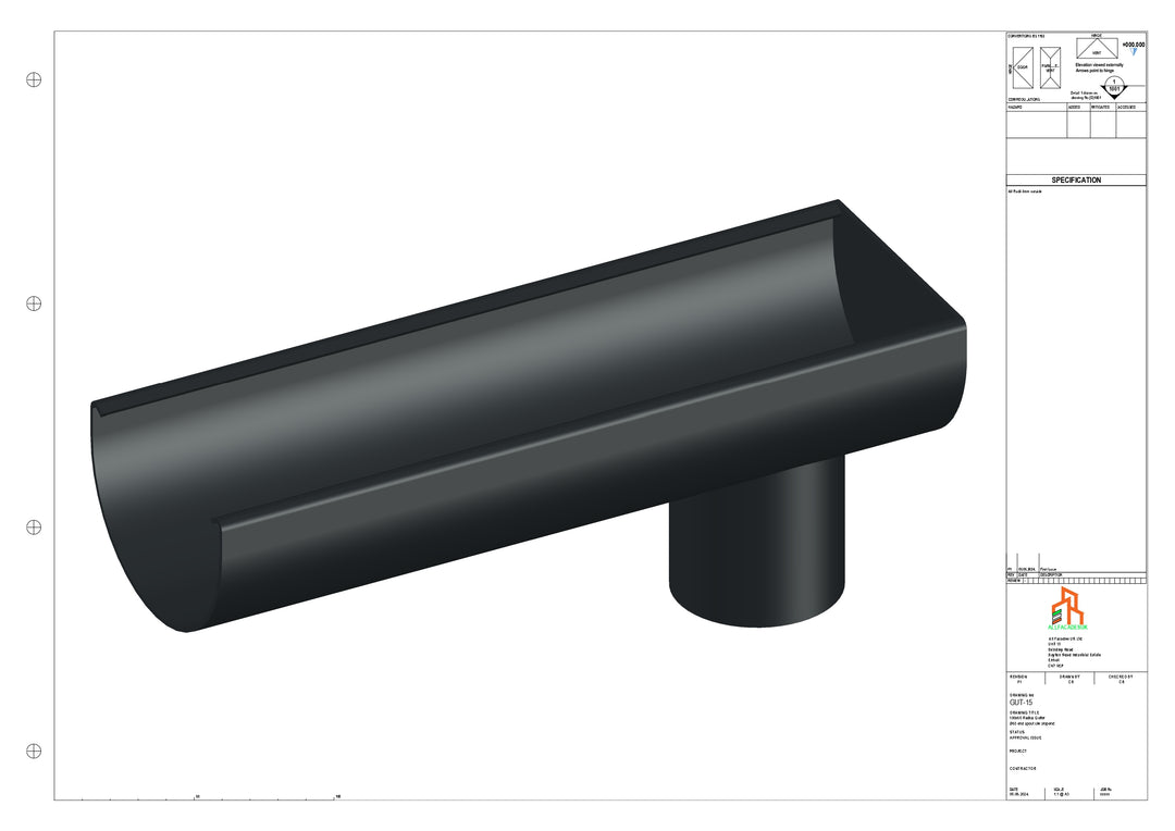 Aluminium Radius Gutter - Type 1 - End Spout - 63 Dia