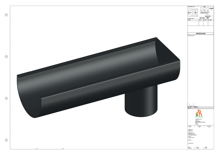 Aluminium Radius Gutter - Type 1 - End Spout - 76 Dia
