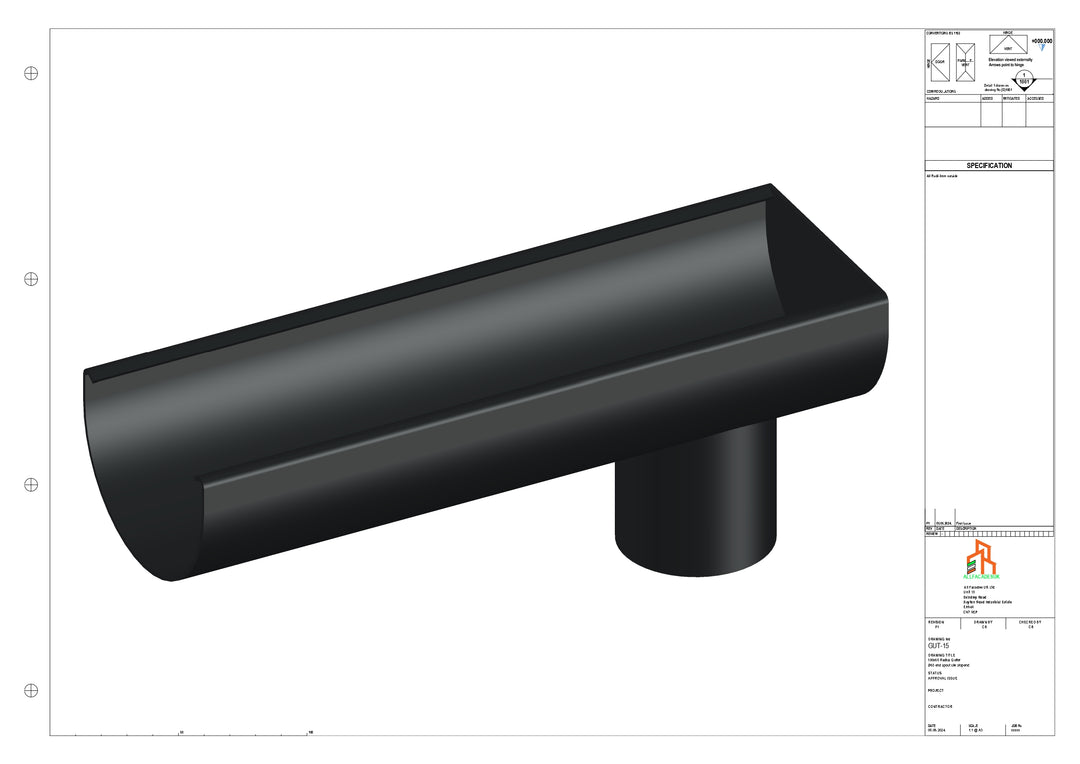 Aluminium Radius Gutter - Type 1 - End Spout - 63 Dia