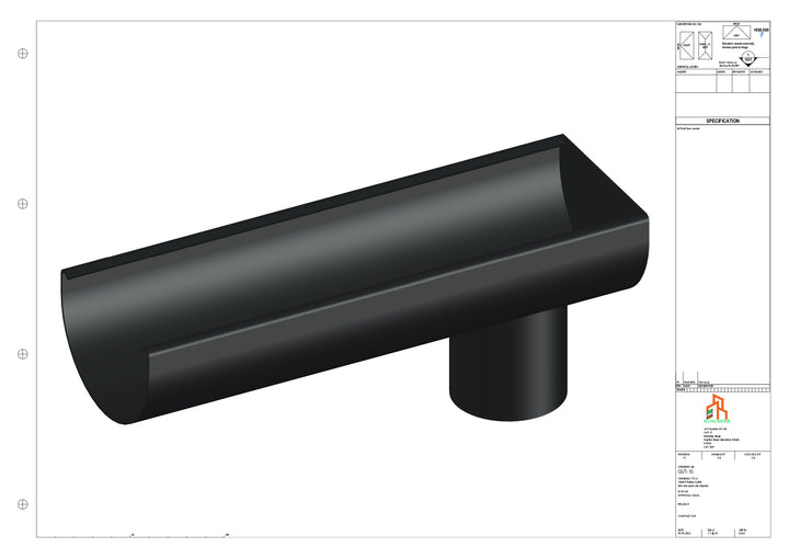 Aluminium Radius Gutter - Type 1 - End Spout - 63 Dia