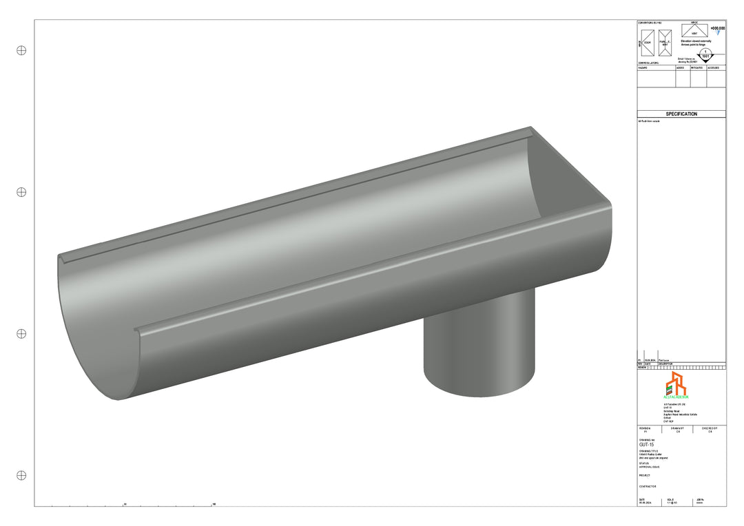 Aluminium Radius Gutter - Type 1 - End Spout - 63 Dia