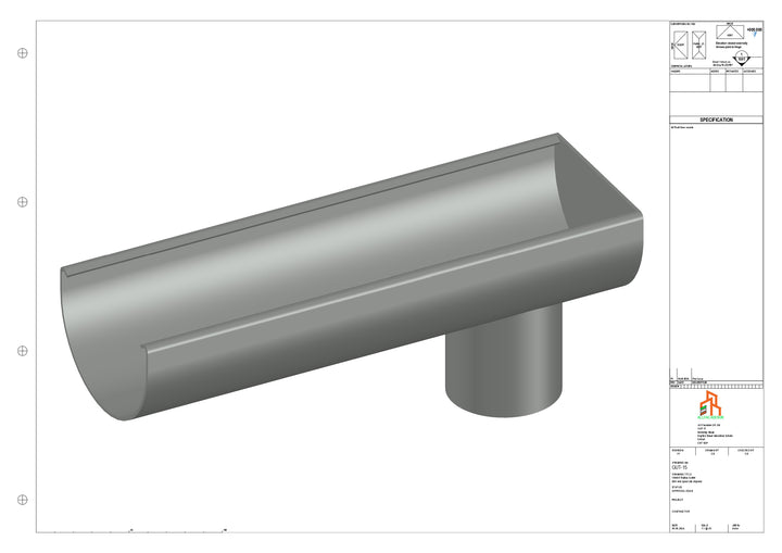 Aluminium Radius Gutter - Type 1 - End Spout - 63 Dia