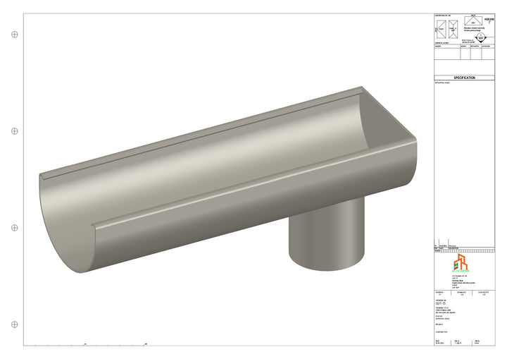 Aluminium Radius Gutter - Type 1 - End Spout - 76 Dia