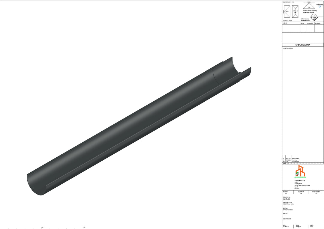 Aluminium Radius Gutter - Type 1 - 3M Length