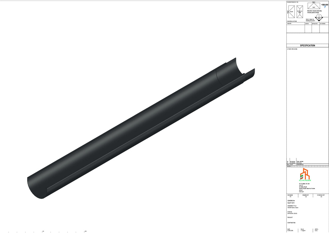 Aluminium Radius Gutter - Type 1 - 3M Length