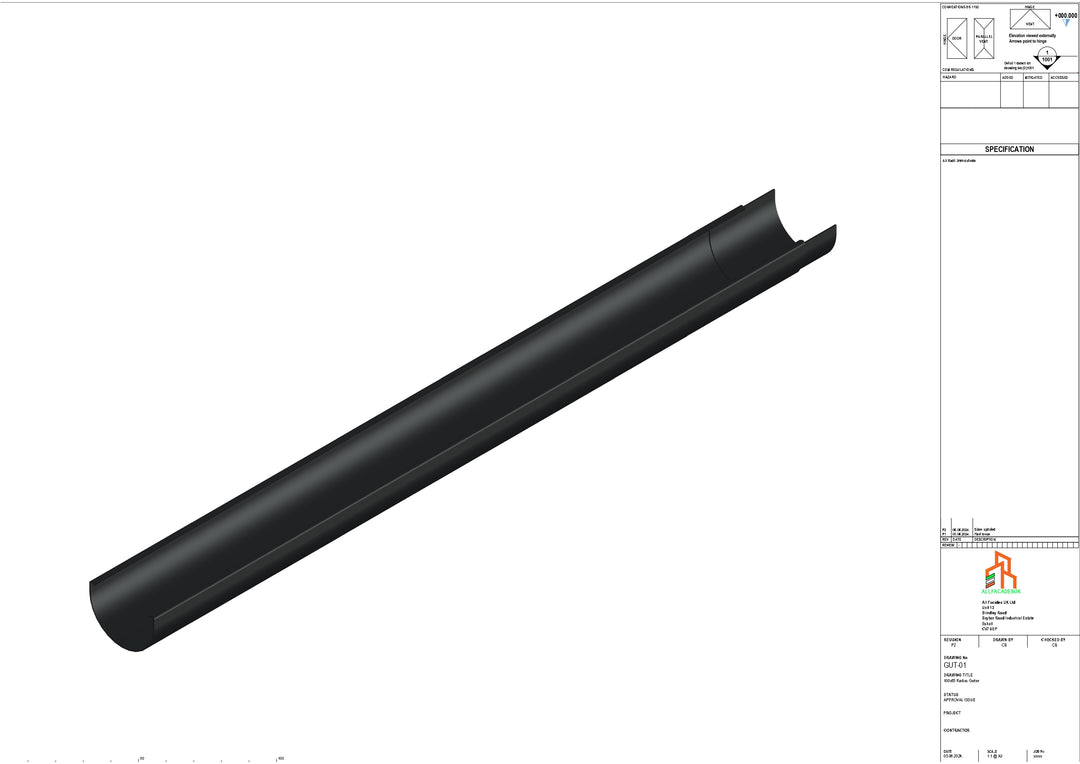 Aluminium Radius Gutter - Type 1 - 3M Length
