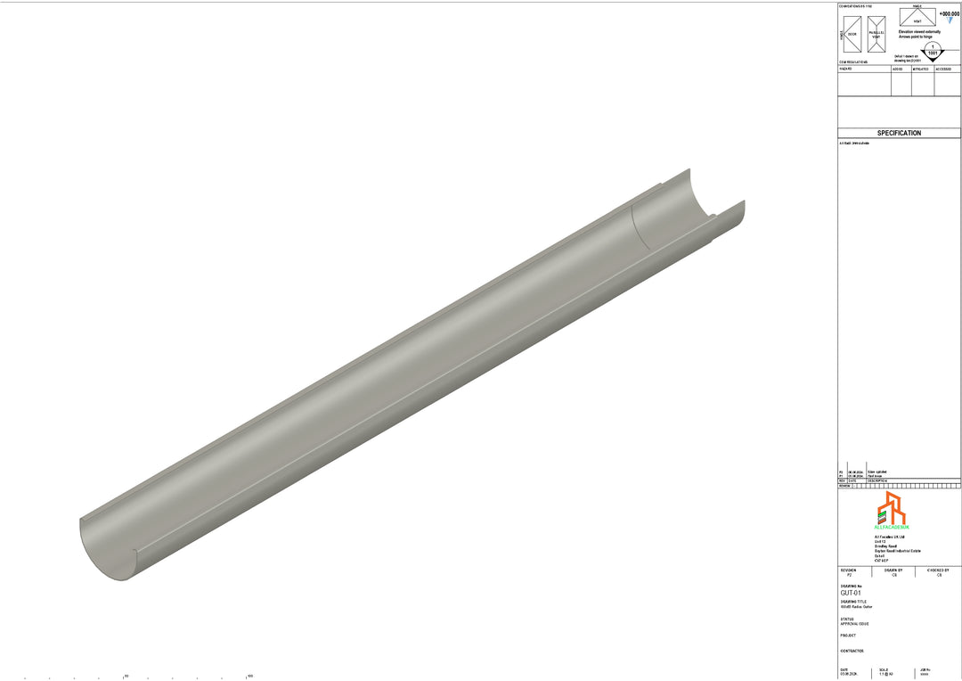 Aluminium Radius Gutter - Type 1 - 3M Length
