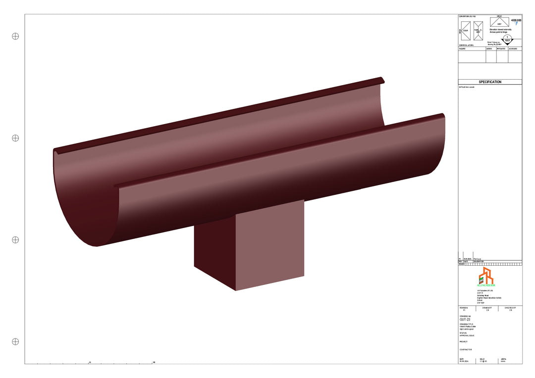Aluminium Radius Gutter - Type 1 - Centre Spout - 76 Sq
