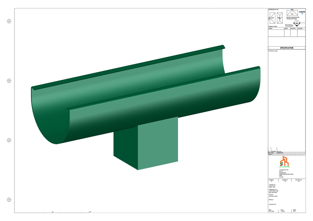 Aluminium Radius Gutter - Type 1 - Centre Spout - 76 Sq