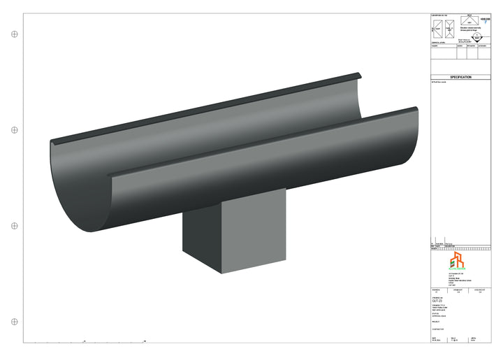 Aluminium Radius Gutter - Type 1 - Centre Spout - 76 Sq
