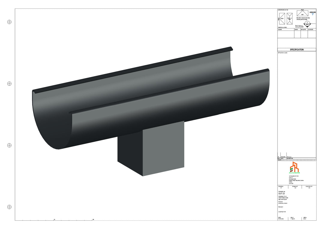 Aluminium Radius Gutter - Type 1 - Centre Spout - 63 Sq