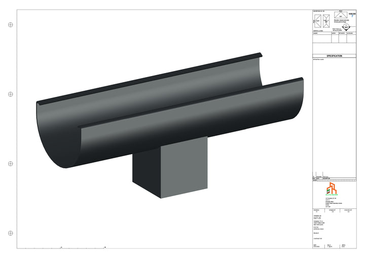 Aluminium Radius Gutter - Type 1 - Centre Spout - 76 Sq