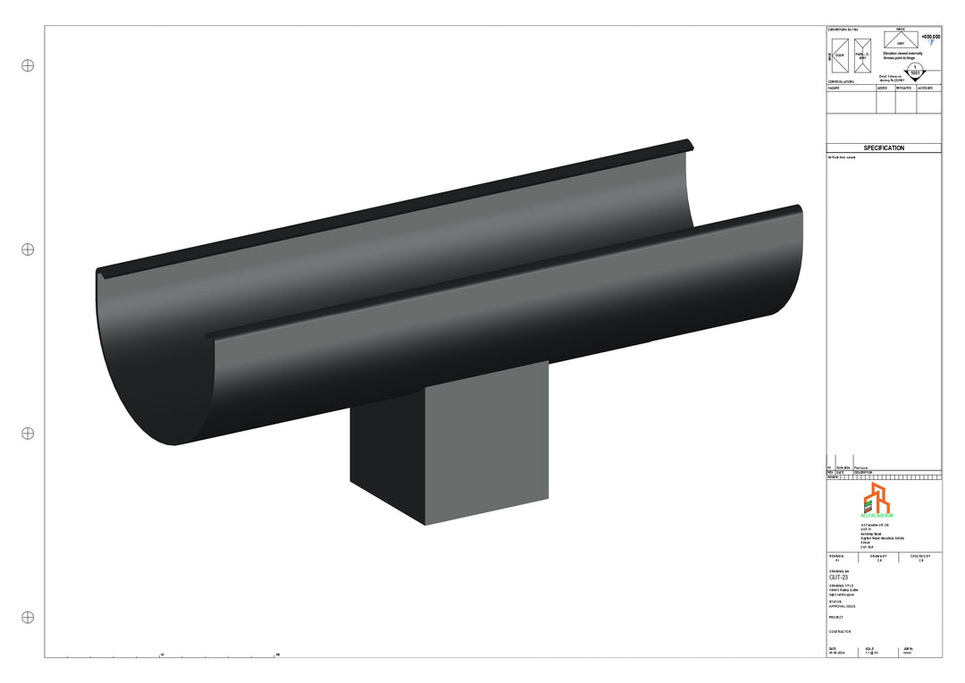 Aluminium Radius Gutter - Type 1 - Centre Spout - 76 Sq