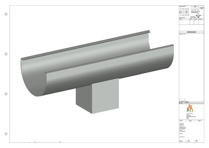 Aluminium Radius Gutter - Type 1 - Centre Spout - 76 Sq