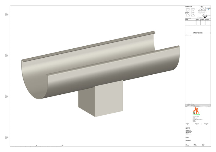 Aluminium Radius Gutter - Type 1 - Centre Spout - 76 Sq