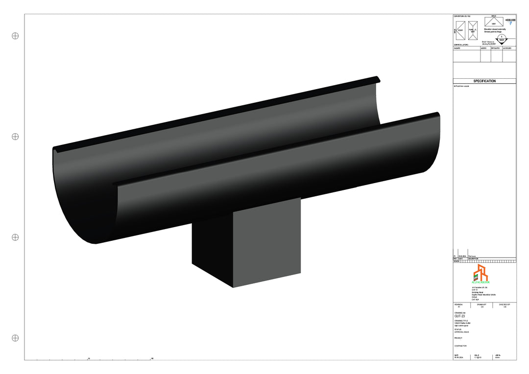 Aluminium Radius Gutter - Type 1 - Centre Spout - 76 Sq