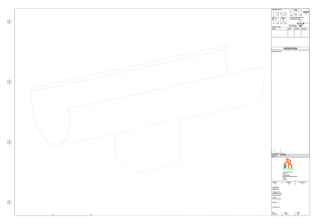 Aluminium Radius Gutter - Type 1 - Centre Spout - 63 Sq