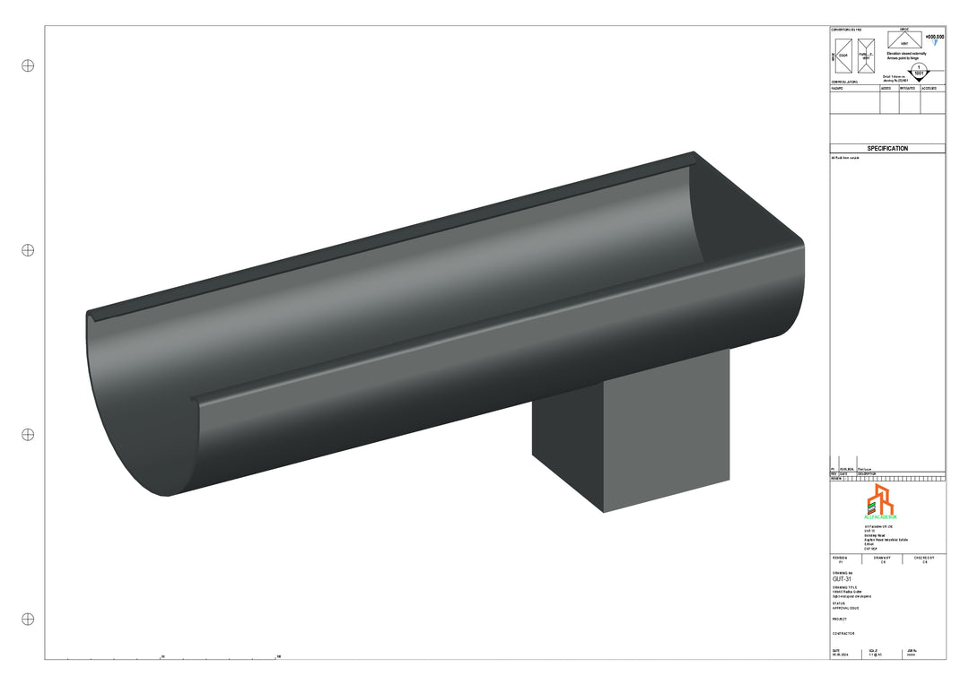 Aluminium Radius Gutter - Type 1 - End Spout - 63 Sq